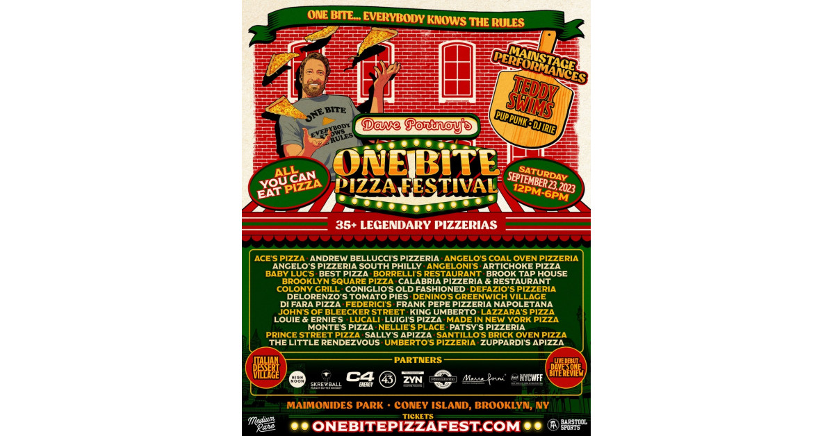 Introducing Dave Portnoy’s One Bite Pizza Festival, Saturday, Sept. 23, 2023, at Maimonides Park, Coney Island, New York
