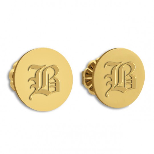 Round Initial Stud Earrings In Gold Plating