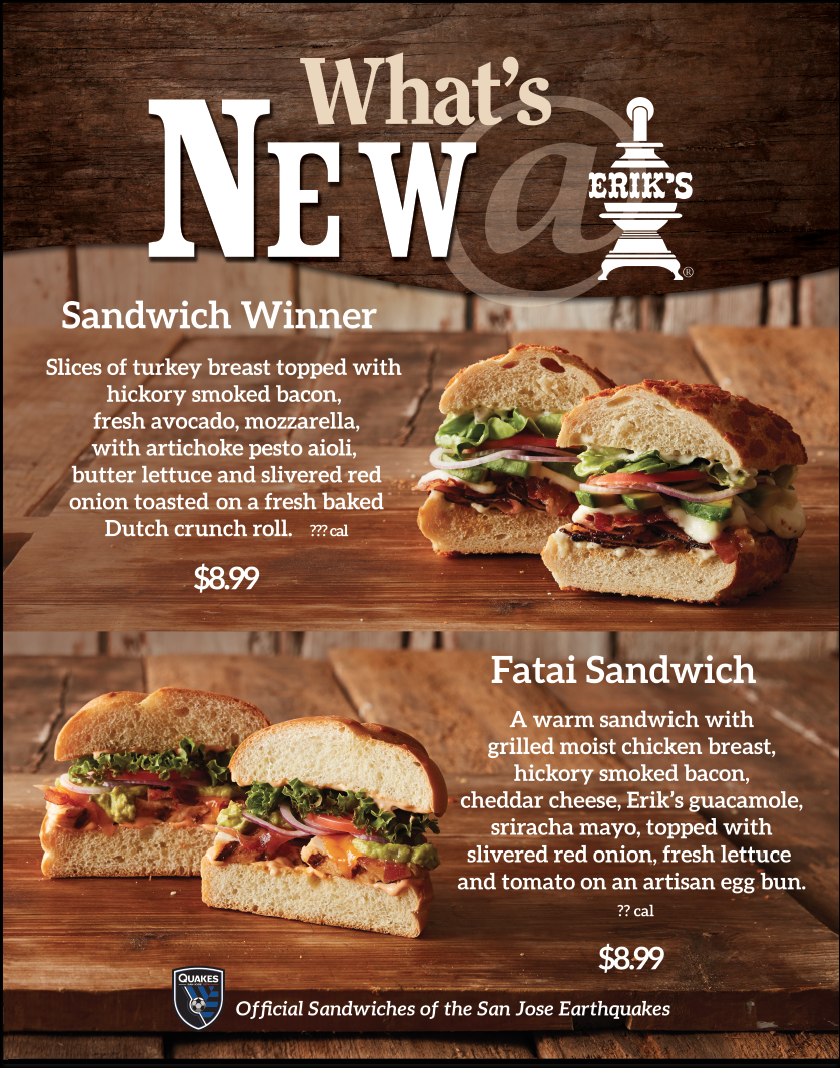 Erik's DeliCafé Launches Two (2) New Quakes Themed Sandwiches Titled