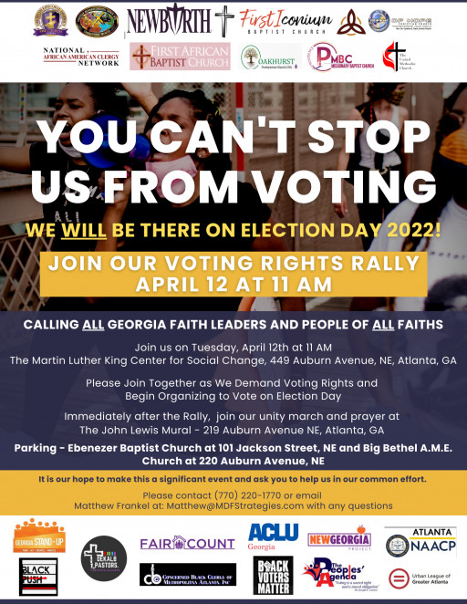 Georgia's AME Church Announces Massive Voting Rights Unity Rally and Prayer Scheduled at King Center on Tuesday, April 12th in Atlanta